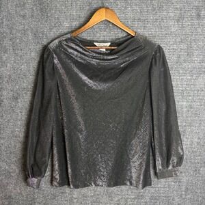 Anthony Richards Vintage Silver Metallic Cowl Neck Blouse Made in USA Size 18